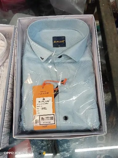 B-Plus Blue Formal Self Dobby Shirt (Size-L)